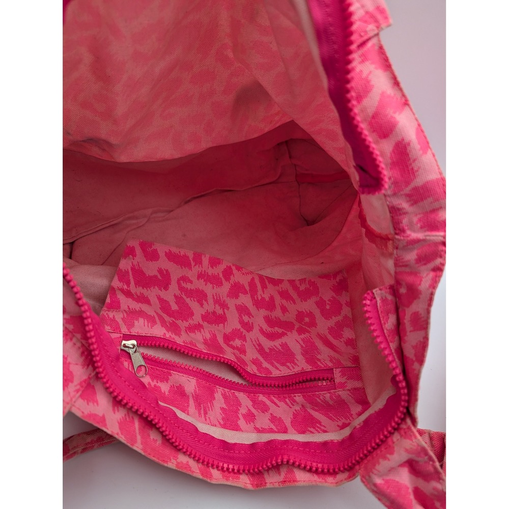 Victoria's Secret PINK Canvas Tote Bag Pink Leopard Print Graphic Zip Top - Picture 10 of 10